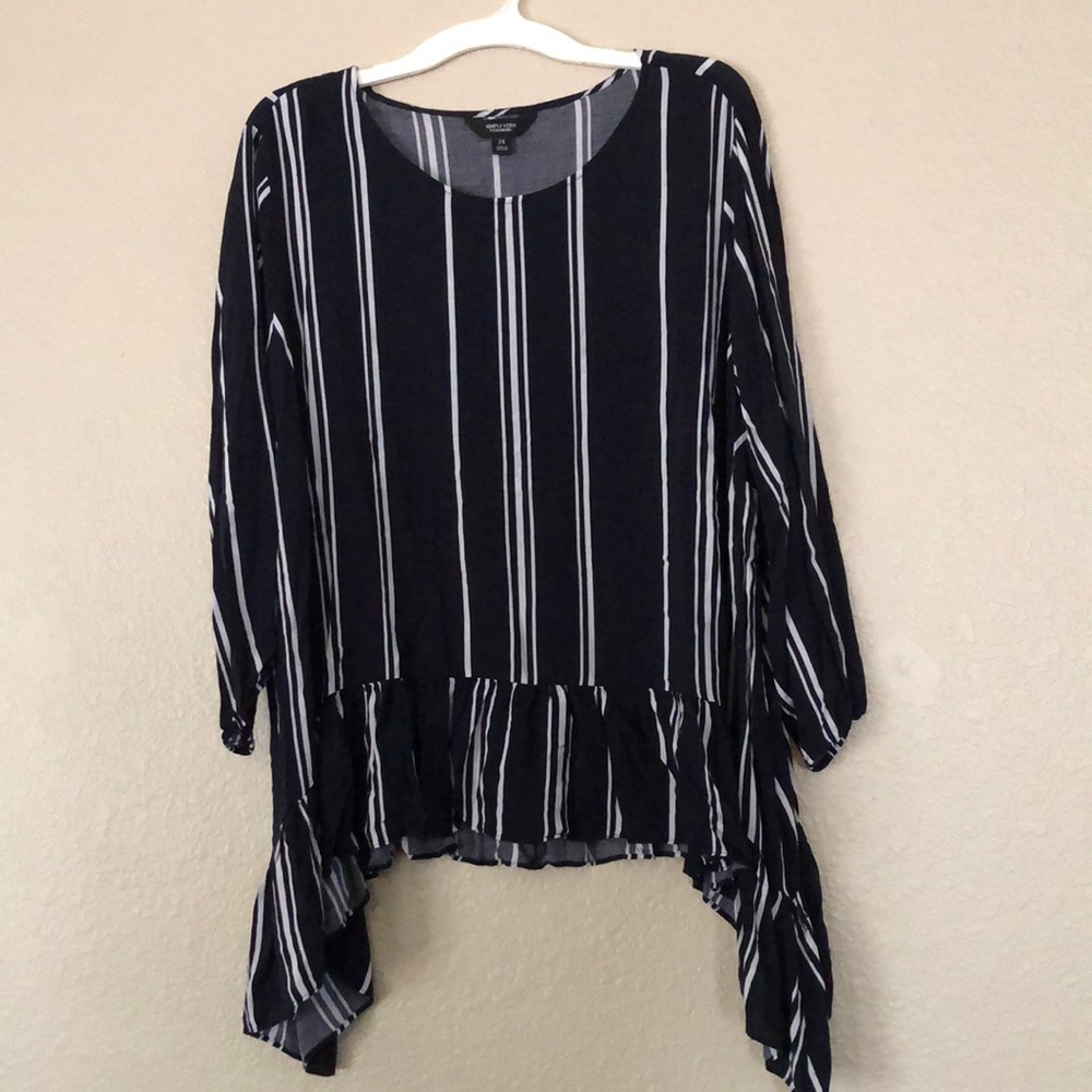 Simply Vera Vera Wang Dark Blue and White Long Sleeve 2X Blouse